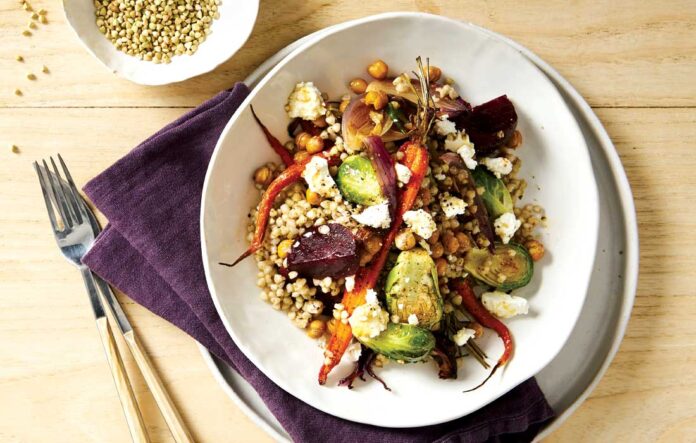 Toasted buckwheat, chickpea and spiced roasted vegetable salad 