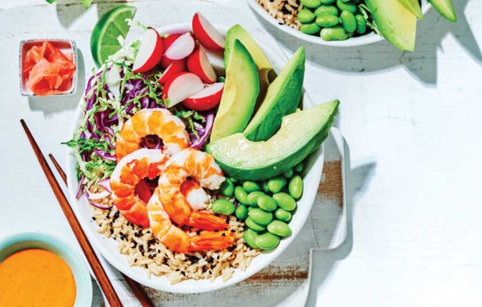 Prawn poke bowls with spicy mayo