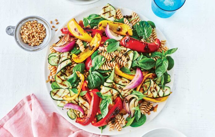 Capsicum (pepper) and basil pasta salad