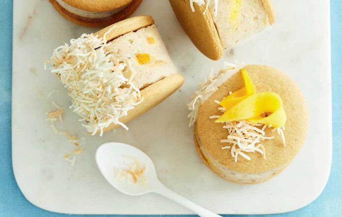 Mango swirl ice cream sandwiches
