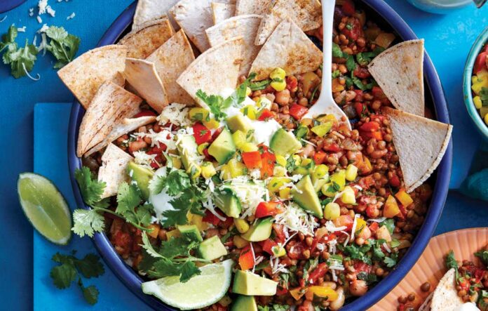 Bean and lentil nachos