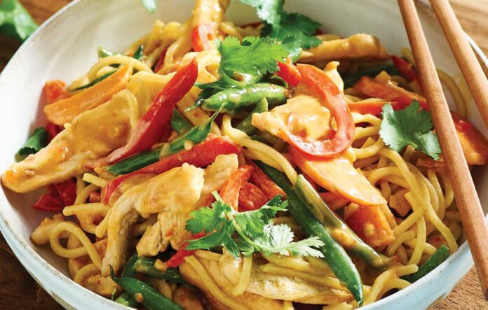 Satay chicken noodles