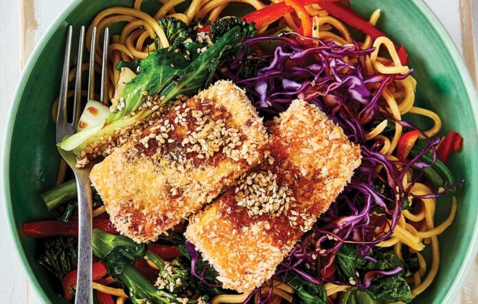 Crumbed tofu noodle salad