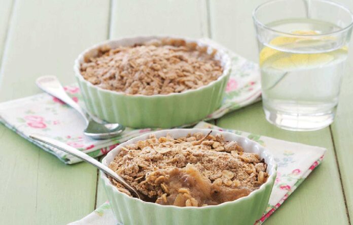 Vegan cinnamon and nutmeg apple crumble